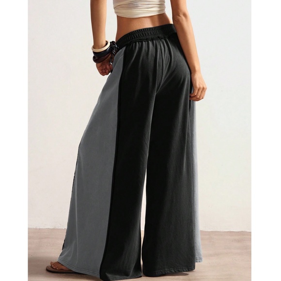 Solid Color Block Stretchy Waist Wide leg Lounge Pants - Picture 8 of 10